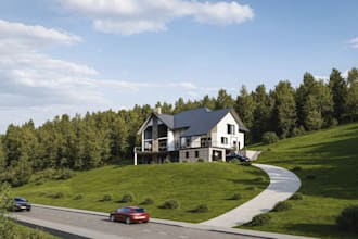 visualize 3d semi detached duplexes,suburban living,patio,facade exterior render