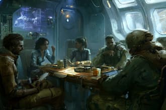 design stunning sci fi illustration group, sci fi team art