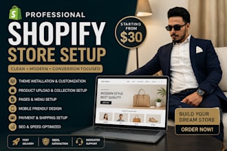 setup shopify store, shopify dropshipping store, or ecommerce website