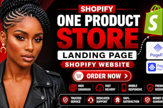 design shopify one product store or landing page using pagefly, replo, gempages