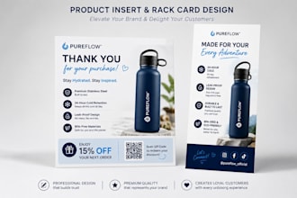design professional product insert thank you card or rack card