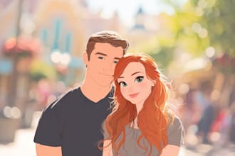 making a cartoon disney couple portrait