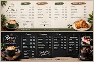 design a modern cafe menu, coffee shop menu and bakery menu