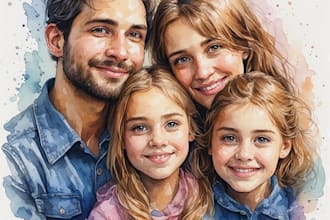 draw watercolor family portrait in procreate