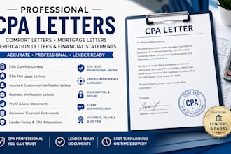 prepare CPA letter CPA comfort letter CPA mortgage letter, financial statements