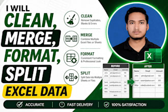 clean, merge, format, split excel data