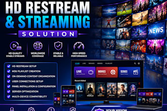create hd restream, live tv, vod, sport, ppv, worldwide channel with connections