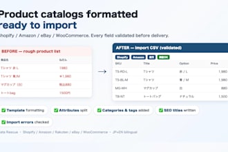 format and optimize your product catalog for shopify, amazon or ebay