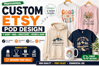 create custom pod t shirt hoodie and sweatshirt designs for etsy
