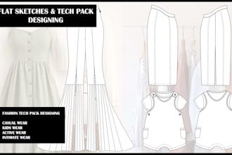 design fashion tech packs and technical flat sketches