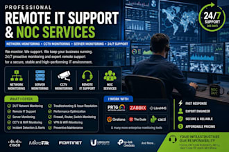 provide remote IT support network monitoring cctv monitoring 24 7 and noc