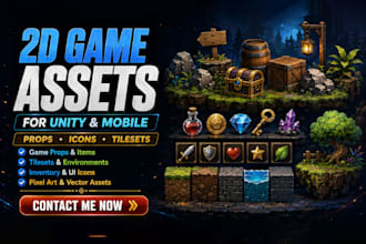 create 2d game assets, props, icons, tileset, items for unity or mobile games