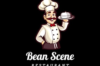 design chef mascot logo for coffee shop and restaurant