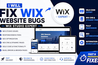 fix wix website bugs, wix studio issues responsiveness SEO cms and velo code