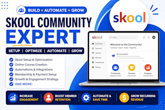 setup skool online community, skool course creation, skool community manager