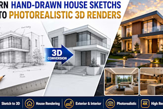 turn your hand drawn house sketch into a photorealistic 3d house rendering