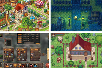 create 2d game art, game assets, game UI, props, 2d game