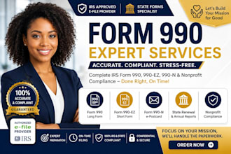 prepare irs form 990, 990ez, 990n, state renewals and nonprofit compliance