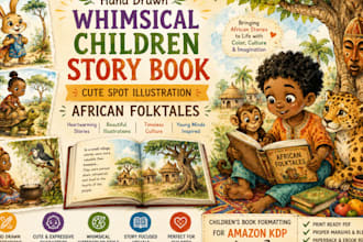 hand draw whimsical children story book cute spot illustration african folktales