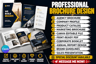 design professional agency brochure, catalog, canva PDF marketing layout