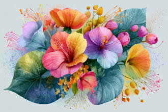 draw minimalist botanical line art of flowers, plants and leaves