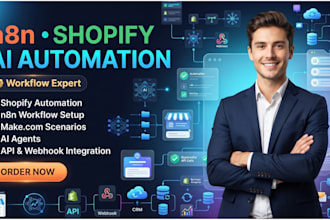n8n shopify automation specialist ai agents n8n make com, fix n8n make scenario