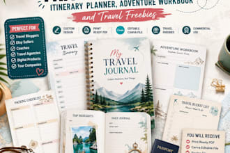 desigin travel journal, itinerary planner adventure workbook and travel freebies