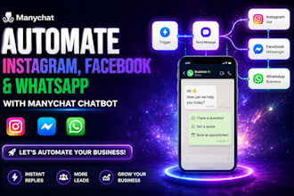 automate instagram, facebook, and whatsapp with manychat chatbot