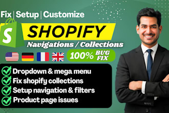setup and fix shopify collections navigation product page mega menu or redesign