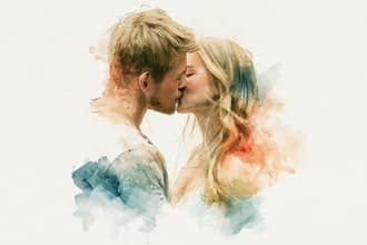 paint a beautiful watercolor couple portrait
