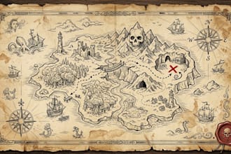 draw hand drawn vintage treasure maps for books, games and events