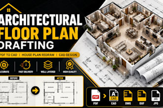 do architectural floor plan drafting, PDF to cad, house plan redraw, cad design