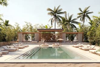 do 3d resort design, 3d patio pool, villa, backyard, 3d landscape design