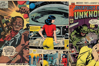 draw retro vintage comic illustration, pop art, vintage art, horror comics book