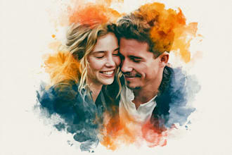 draw a watercolor couple portrait