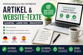 give you SEO texte, blogartikel, website texte, landing pages, content writing