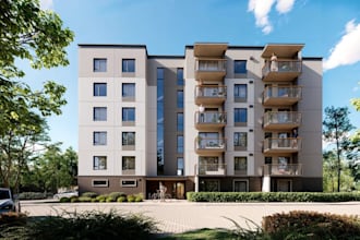 rebuild 3d building exterior in revit, apartment complex cgi rendering,red brick