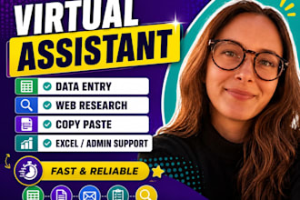 data entry, web research, excel and admin support