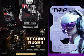 design 90s underground rave poster flyer, techno event, groove futuristic flyer