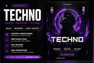 design 90s underground rave poster flyer, techno event, groove futuristic flyer