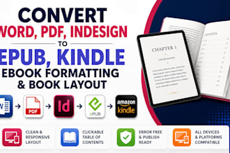 convert word, PDF, indesign to epub, kindle ebook formatting and book layout