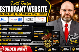 design sitebuilder restaurant site with gmb SEO setup pod menu etsy listing