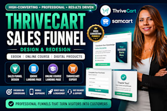 design and redesign thrivecart sales funnel, ebook, online course landing page