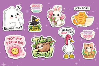 design cute custom kawaii stickers, sticker packs, and characters
