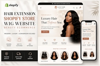 design hair extension shopify store, wig website, and beauty ecommerce website