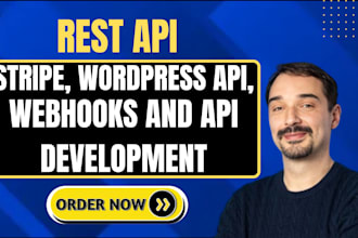 integrate rest API, stripe,wordpress API, webhooks, and API development