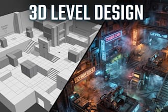 design 3d game environment, game level design layout blockout and unity lighting