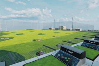 do 3d indoor mini golf course, mini golf area, golf field, golf course design
