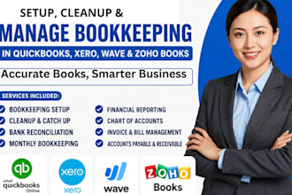 setup, cleanup and manage bookeeping in quickbooks, xero, wave and zoho books