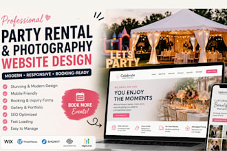 design party rental website, bounce house, event rental, photography website